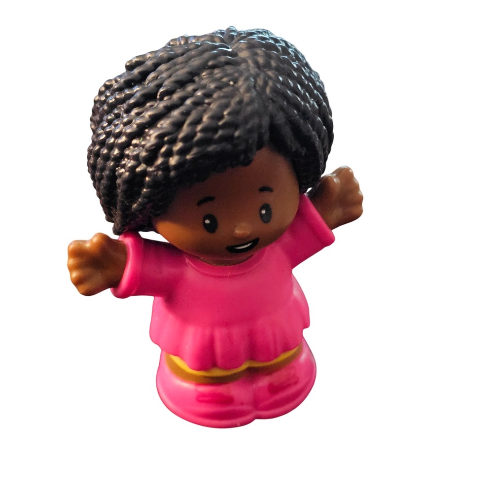 Fisher-Price Little People‎ Girl Figure Black Braided Hair Pink Ruffle Dress